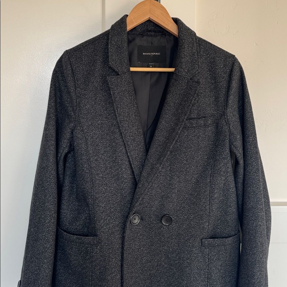 Banana Republic Charcoal Trench Coat Wool Blend Winter Classic Warm Size Reg M - Picture 11 of 14